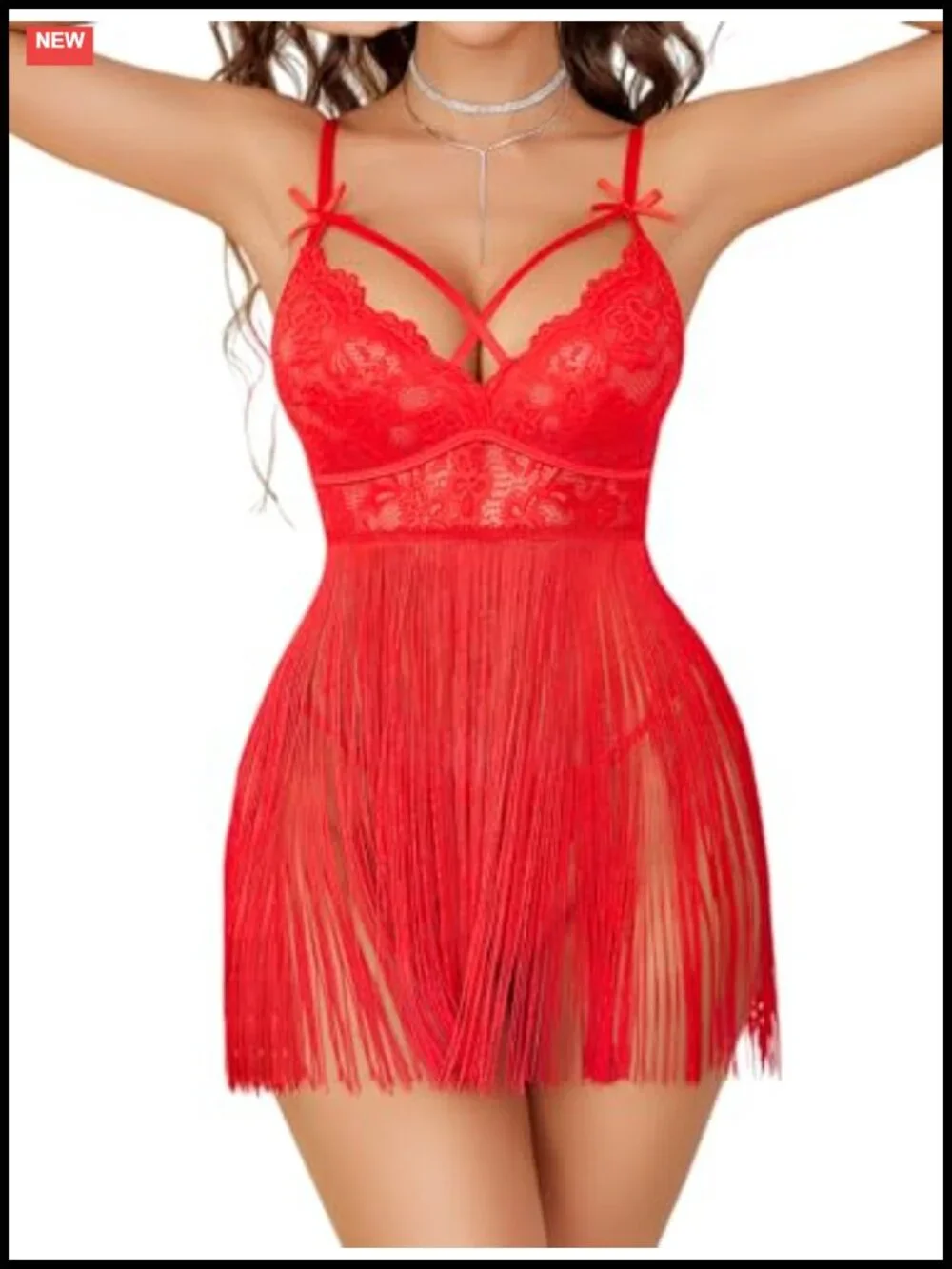 Sexy Lace Babydoll Lingerie Set with Thong, Adjustable Straps, Open Back,